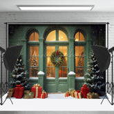 Lofaris Retro Grün Haus Weihnachten Baum Geschenke Weihnachten Hintergrund